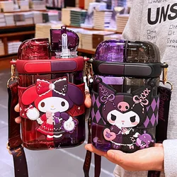 640ml Cartoon Square Water Bottle With Straw Bottle Kuromi Hello Kitty Portable Outdoor Direct Drinking Cup Double Drink Cup