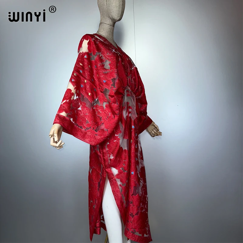 WINYI summer elegant sexy Perspective dress boho dress Women kaftan Bohemia Africa kaftan beach Cover Up dubai abaya