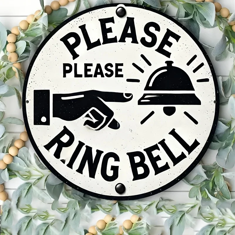 Vintage Please Ring Bell Metal Sign Aluminum 8x8 Inch 2D Flat Round Wall Decor for Porch Garden Office