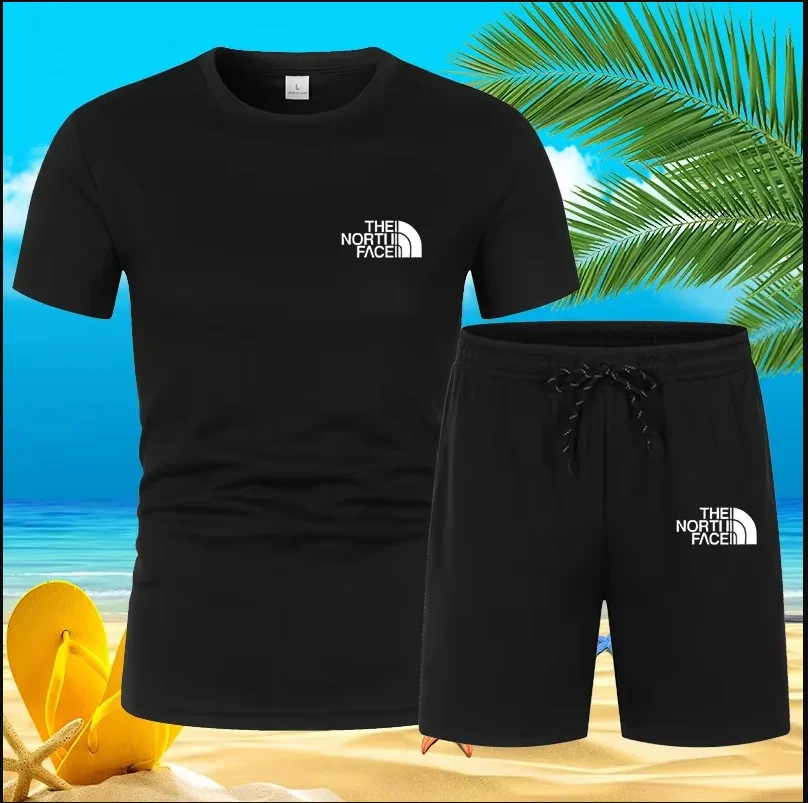 New Trend Summer Men's Suit Hot Casual Fashion sportswear Beach print short-sleeved T-shirt suit jogging