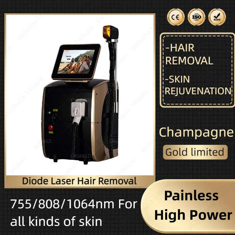 

Portable Ice Platinum 808nm Diode Laser Hair Removal Machine 755 8081064nm Painless Permanent Hair Epilation For Face and Body