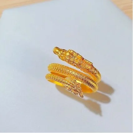 

New AU999 pure gold dragon-shaped 24K open ring niche fashion real gold coiled dragon ring zodiac year ring female gift