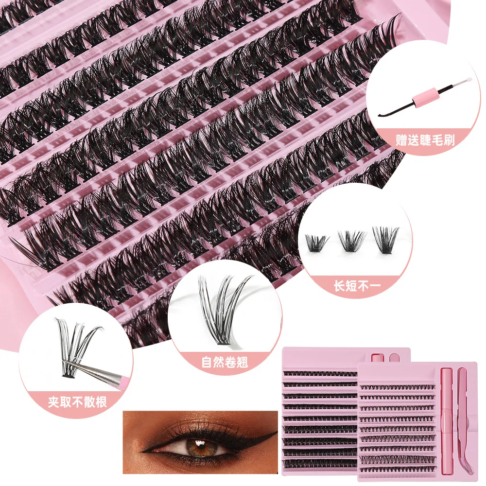 DIY Eyelash Extension Kit 9-16mm Mixed Length, D Curl Fluffy Eyelashes, With Eyelash Glue and Tweezers, Best Holiday Gift