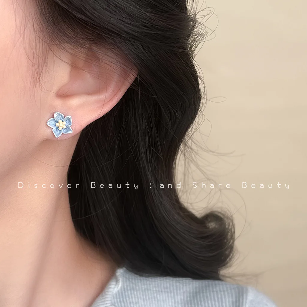 DIY accessories Healing Department~ Small Fresh Sea Salt Blue Earrings Women's Fashion Personality Versatile Premium Sense Holid