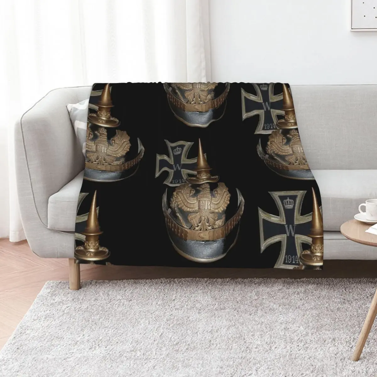 German WWI Icons.. 1914 Iron Cross and Helmet Throw Blanket christmas gifts Shaggy Custom Plaid Personalized Gift Blankets