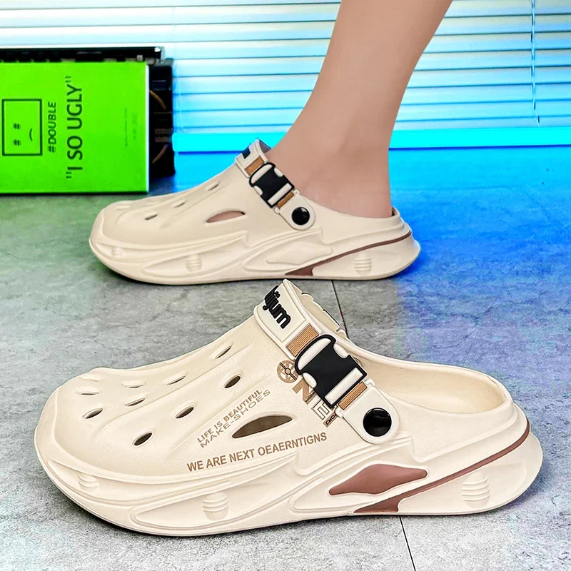 Men's Slippers Summer Outdoor Sports Beach Sandals Anti-slip Soft Bot Head Cover Slippers Breathable EVA Material Flip Flops 슬리퍼