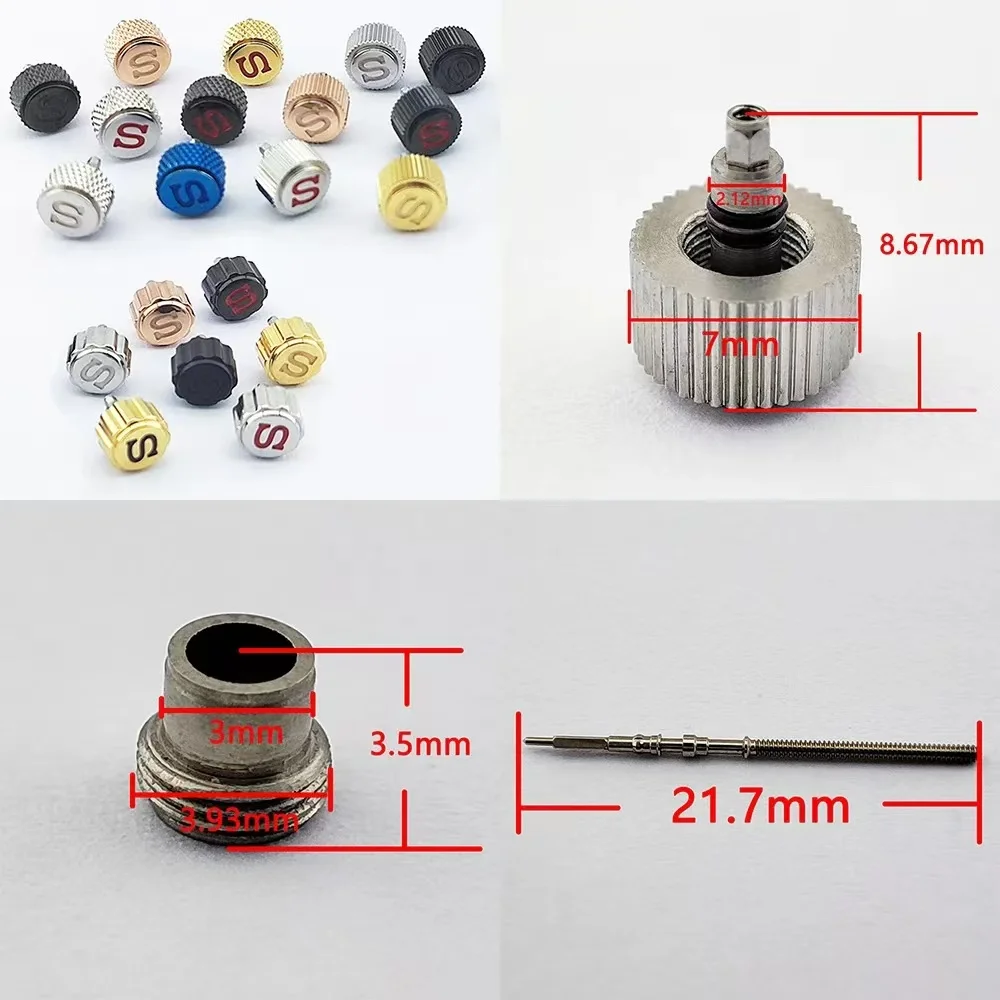 7mm SKX007 Watch Crowns Stainless Steel Crowns polychrome WatchCrown for NH35 NH36 4R35 4R3WatchParts Replacemen CrownsMod Parts