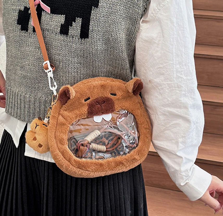 

Kawaii Capybara сумка через плечо студенческий рюкзак минималистичная портативная сумка через плечо мягкая плюшевая сумка-тоут