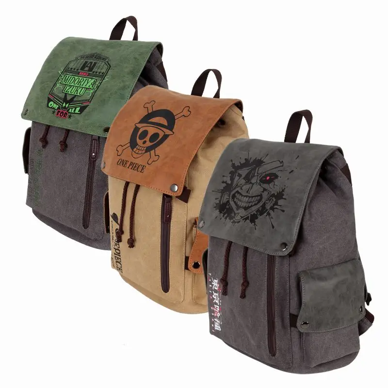 

Cartoon anime One Piece series retro style backpack attacking giant Tokyo Ghoul demon tail canvas backpack