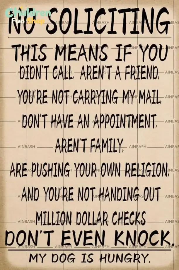 Funny Poster No Soliciting Warn Sign Don't Even Knock Metal Sign Home and Business Aluminum Plaque Man Cave Decor Wine Bar D