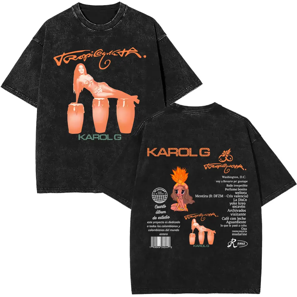 

Washed Vintage Karol G Tropicoqueta 2025 Album Graphic Print T Shirt Men Women Fashion Pop Music T-shirt Casual Oversized Tshirt