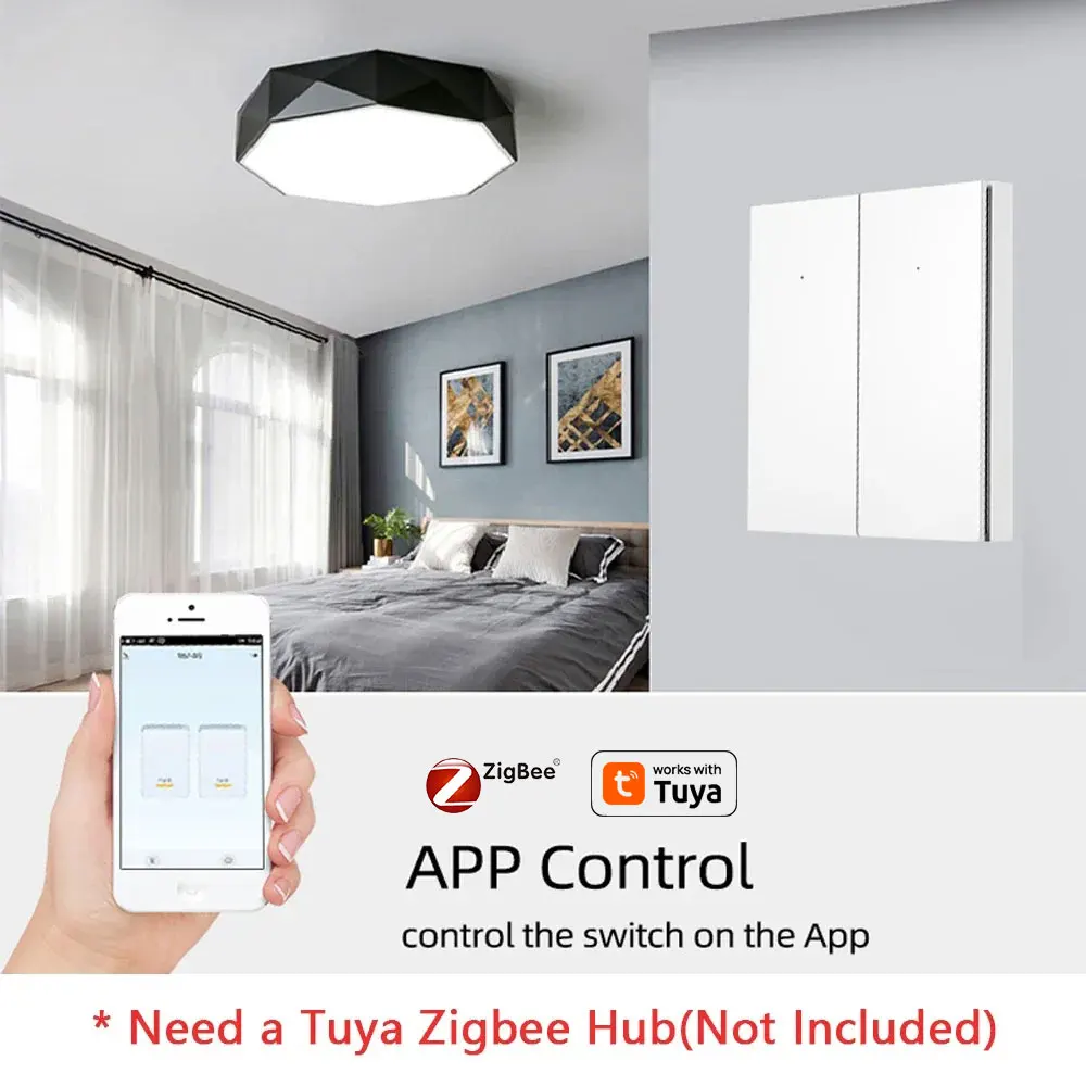 Zigbee Smart Light Switch Push Button with Neutral 1 2 3 Gang White Black Wall Interruptor Work with Tuya Alexa Google Home