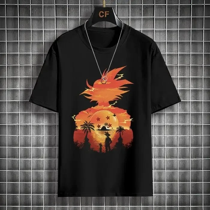 

Мужская хлопковая футболка Dragon Ball с коротким рукавом в стиле аниме «Окружение Гоку», модная хлопковая футболка большого размера с героями мультфильмов Y2k, одежда для мужчин