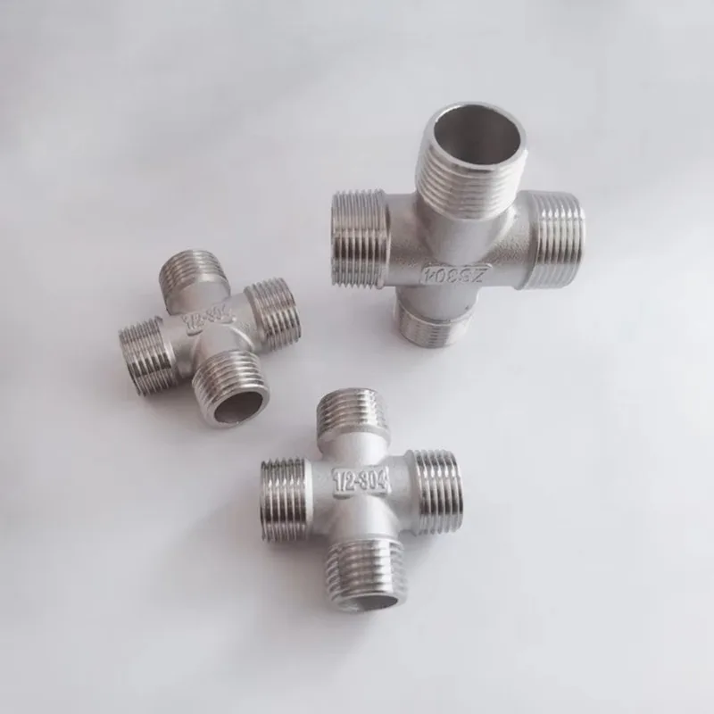 تركيب رباعي الاتجاهات من الفولاذ المقاوم للصدأ 304 1-4/6 نقاط 1/1.2/1.5/2.5/3/4 بوصة تركيب أنابيب الجدار الثقيل مع خيوط داخلية وخارجية #5