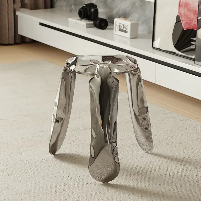 Plopp-Creative Minimalist Metal Inflatable Stool, 3D Stainless Steel Stool, Nordic Creative Balloon Stool, Living Room Footstool