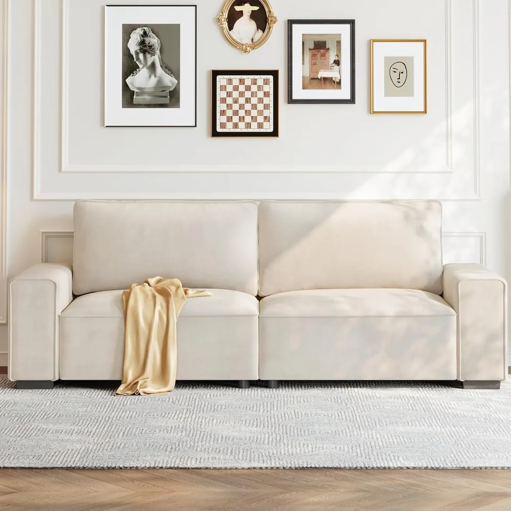 أريكة شانيل مقاس 87 بوصة لغرفة المعيشة، أريكة مريحة بثلاثة مقاعد مع مسند ذراع عريض، وسائد زنبركية سميكة، غطاء قابل للإزالة #3