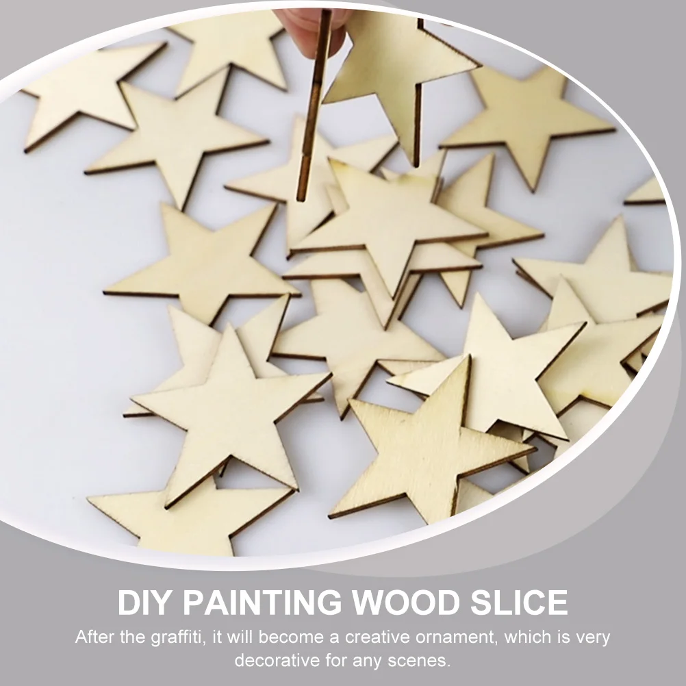 

100 Pcs Star Shaped Wood Slices DIY Wooden Craft Decoration Accessory Christmas