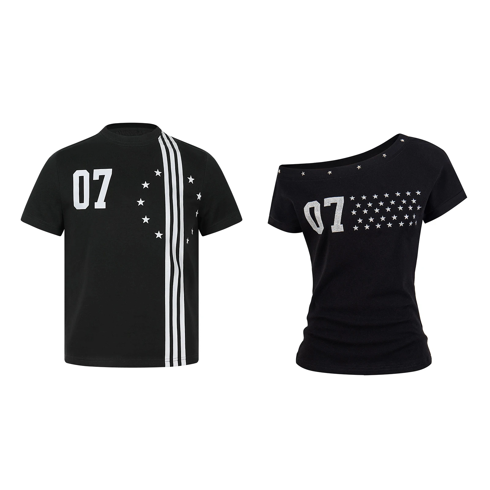 

XHHSUZ American Street Style Loose Fit round Neck Short Sleeve T-Shirt Women's Star Striped Print Casual Top Unisex Couple Wear
