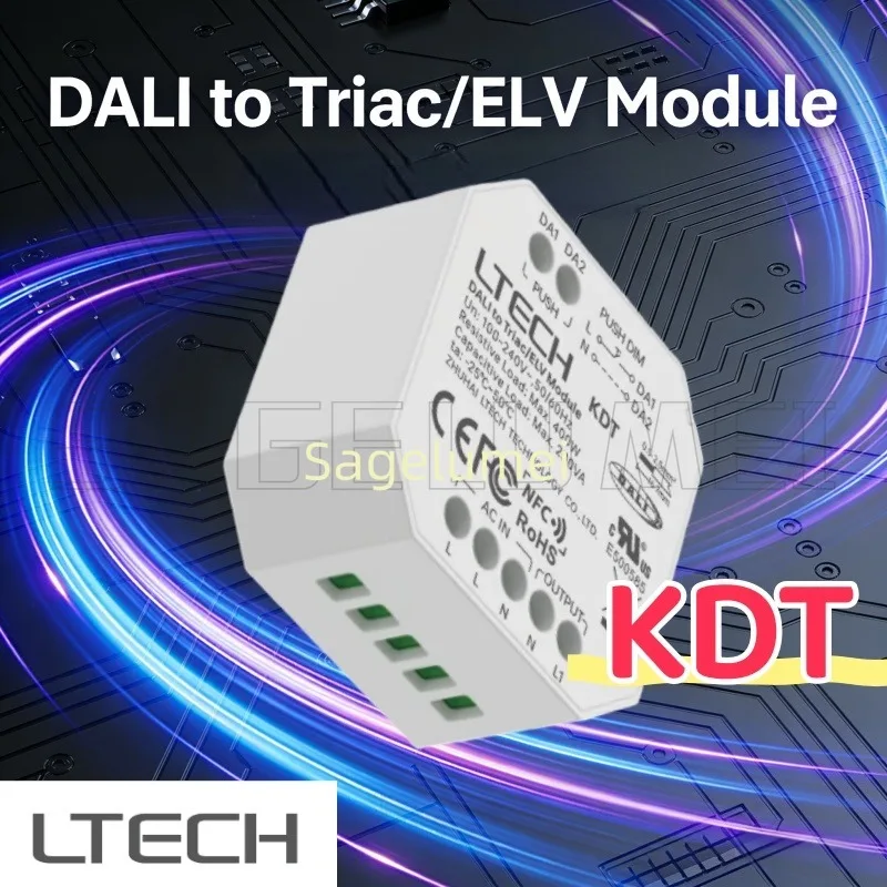 KDT DALI to Triac/ELV Module LTECH 50/60Hz DALI-2 NFC Light  APP Smart PUSH Dim Module For Incandescent/Halogen Lamp AC100-240V