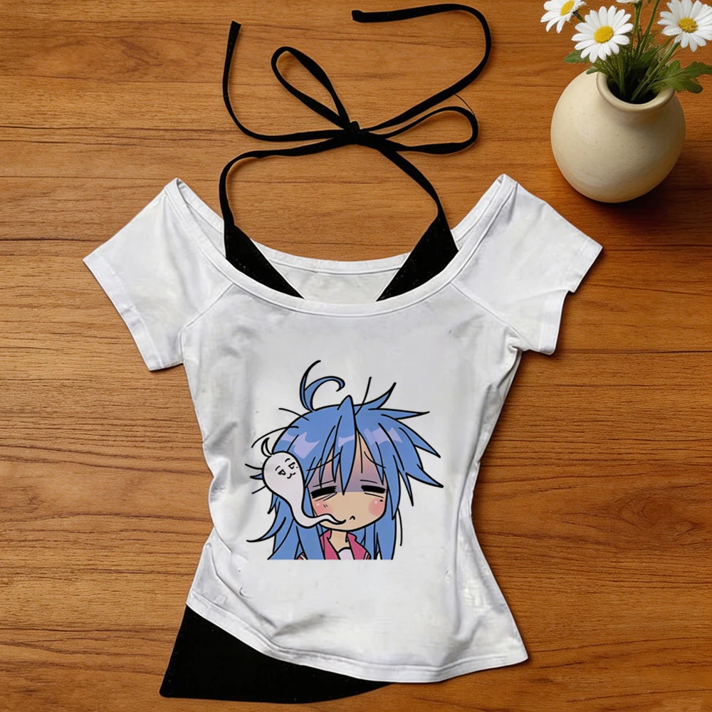 Lucky Star Otaku crop top women summer streetwear cheap goth meme t shirt kawaii emo alternative  party 2000s