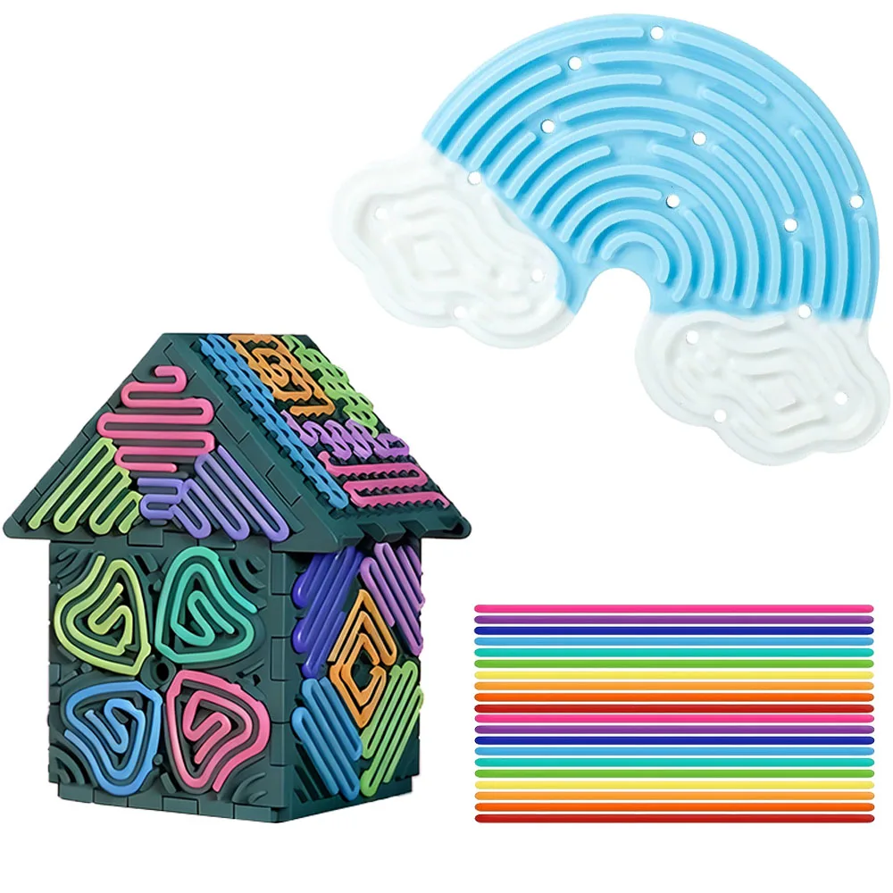 Giocattoli sensoriali 3D Fidget, giocattolo Fidget cubo in silicone e tabellone attività con corde, silenzioso sollievo dall'ansia da stress per bambini 3+, adulto