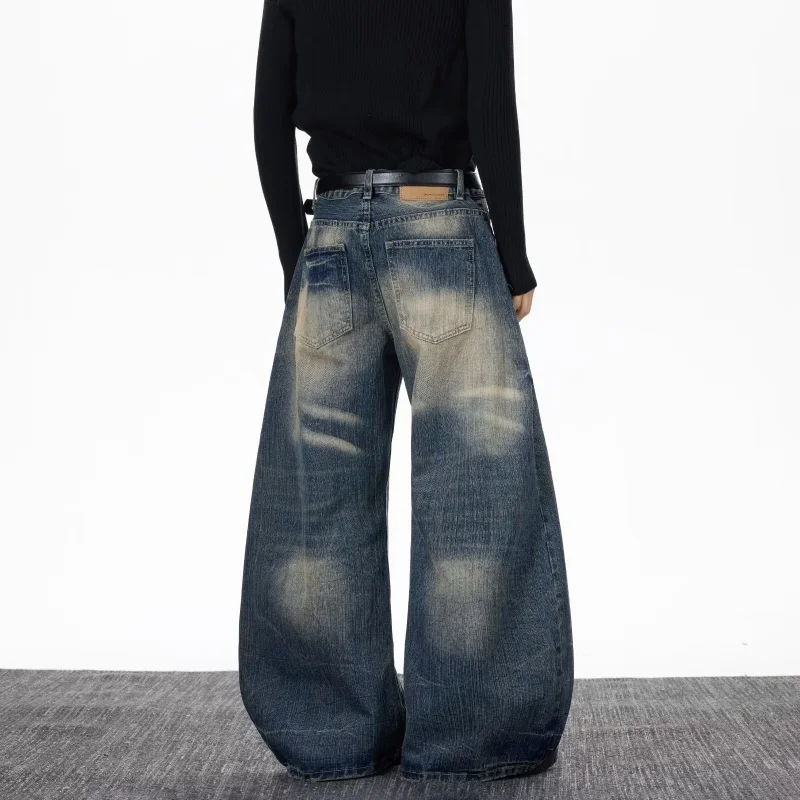 2026 Cyber Y2K Streetwear Vintage Distressed Blue Baggy Jeans Pants For Men Clothing Wide Leg Loose Denim Trousers Moda Hombre