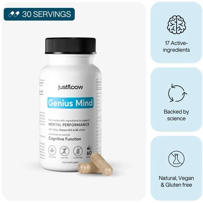 Genius Mind Nootropic Brain Supplement - Support Cognitive Function, Energy Levels, Focus & Memory Function