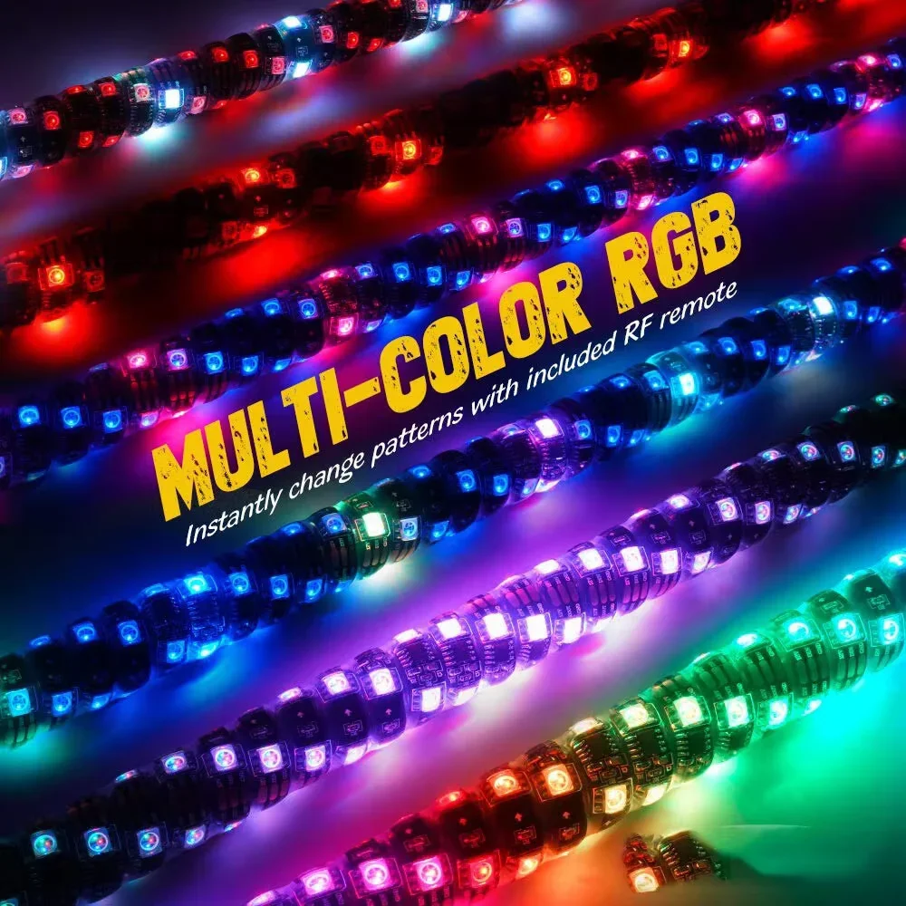 2pcs Whip Lights Multicolor RGB Chasing Led Buggy Whip 12v Led Lighting LED Flag Pole Waterproof For Jeep RZR ATV UTV Offroa