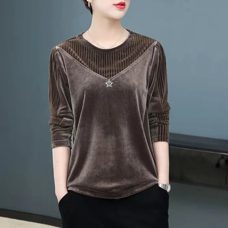 Fashionable and Versatile Commuting Women's Clothing 2023 Autumn and Winter New Round Neck Long Sleeved Solid Color Pullover