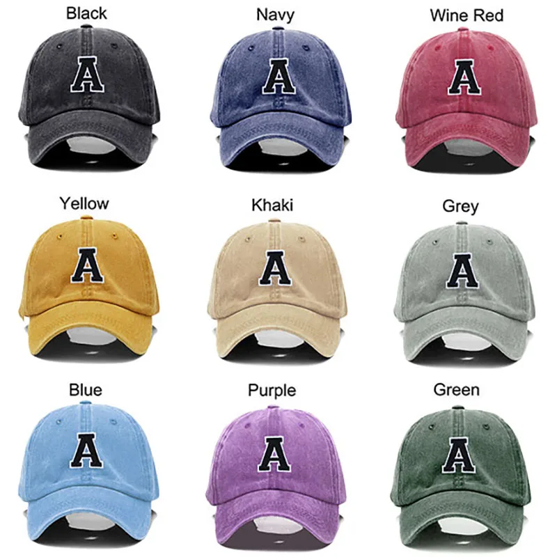 Initial Letter A-Z Embroidery Baseball Cap For Men Womne High Quality Washed Cotton Dad Hat Team Sport Visors Snapback Caps