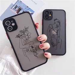 Phone Case for IPhone 16 15 13 7 8 Plus 12 11 14 Pro Max X XR SE20 Abstract Geometric Art Line Face Shockproof Clear Cover Coque