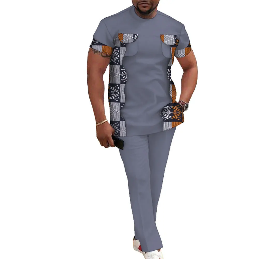 

Sale!!! Nigerian Fashion Summer Men's Shirts O-Neck Modern Design Sector Patchwork Tops Customized African Wedding Party Wear