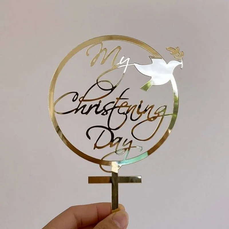 Gold Peace Dove Cross Cake Topper Heilige Kommunion Baptisten Party Dekorativer Kucheneinsatz für die Erstkommunion Partyzubehör – Detail 12
