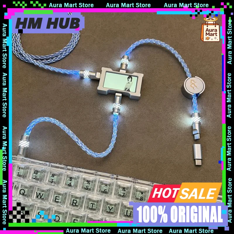 HM Hub 8k Keyboard Cable USB-C to Type-c Line Single Crystal Copper Magnetic Controllable Lights Magnetic Induction Thread