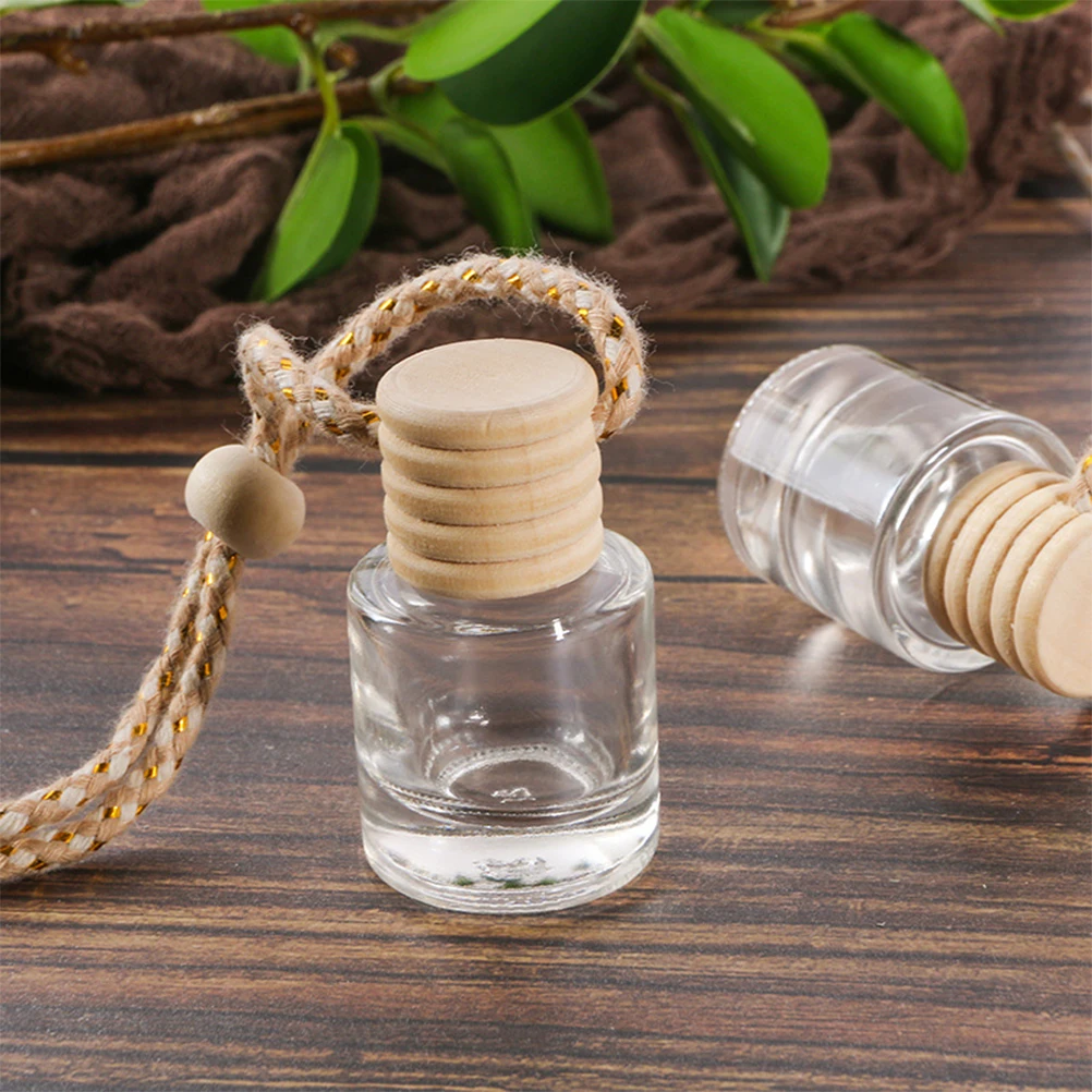 

12pcs Glass Perfume Bottle Mini Wood Cap Hanging Car Diffuser Aroma Essential Oil Travel Small Decorative Reusable