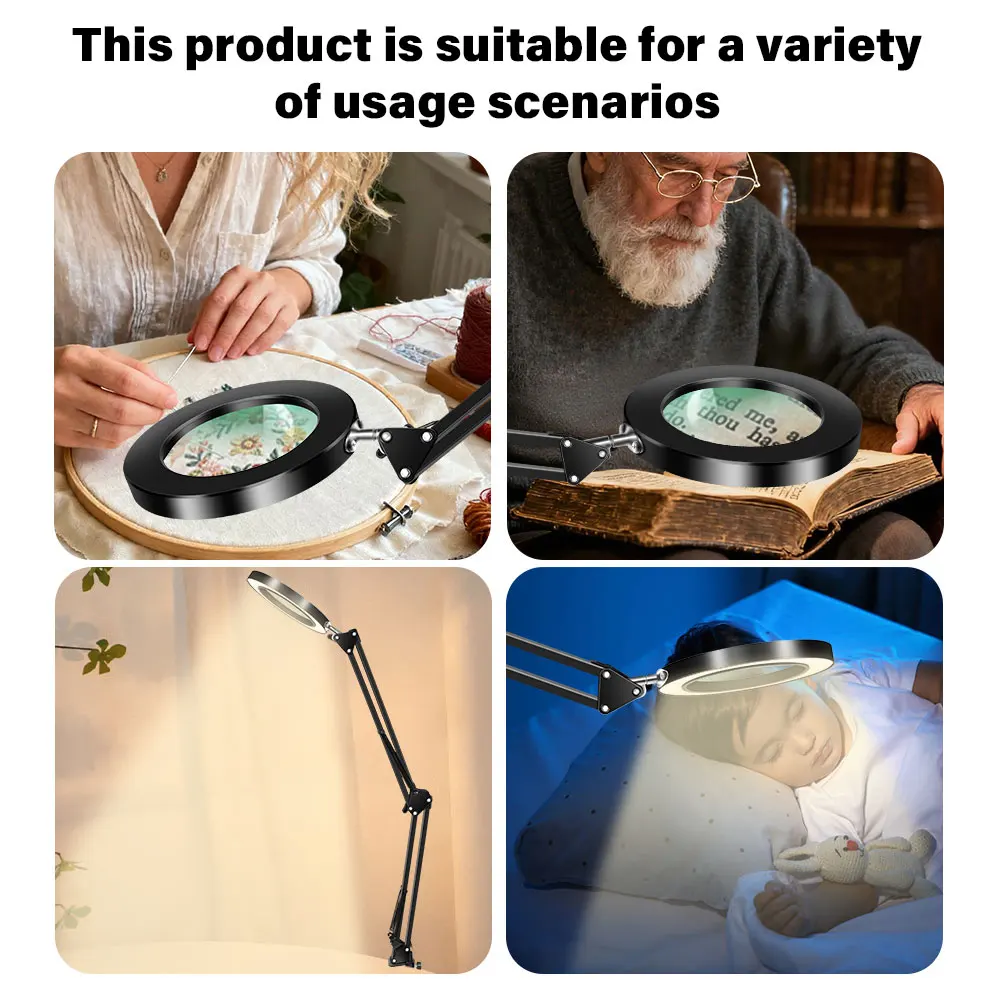 10-fache beleuchtete Lupe mit USB, 3 Farben, 72 LED-Beleuchtung für Lötarbeiten, Reparaturen, Tischlampe, Lesen, Hautpflege und Schönheitsanwendungen – Detail 19