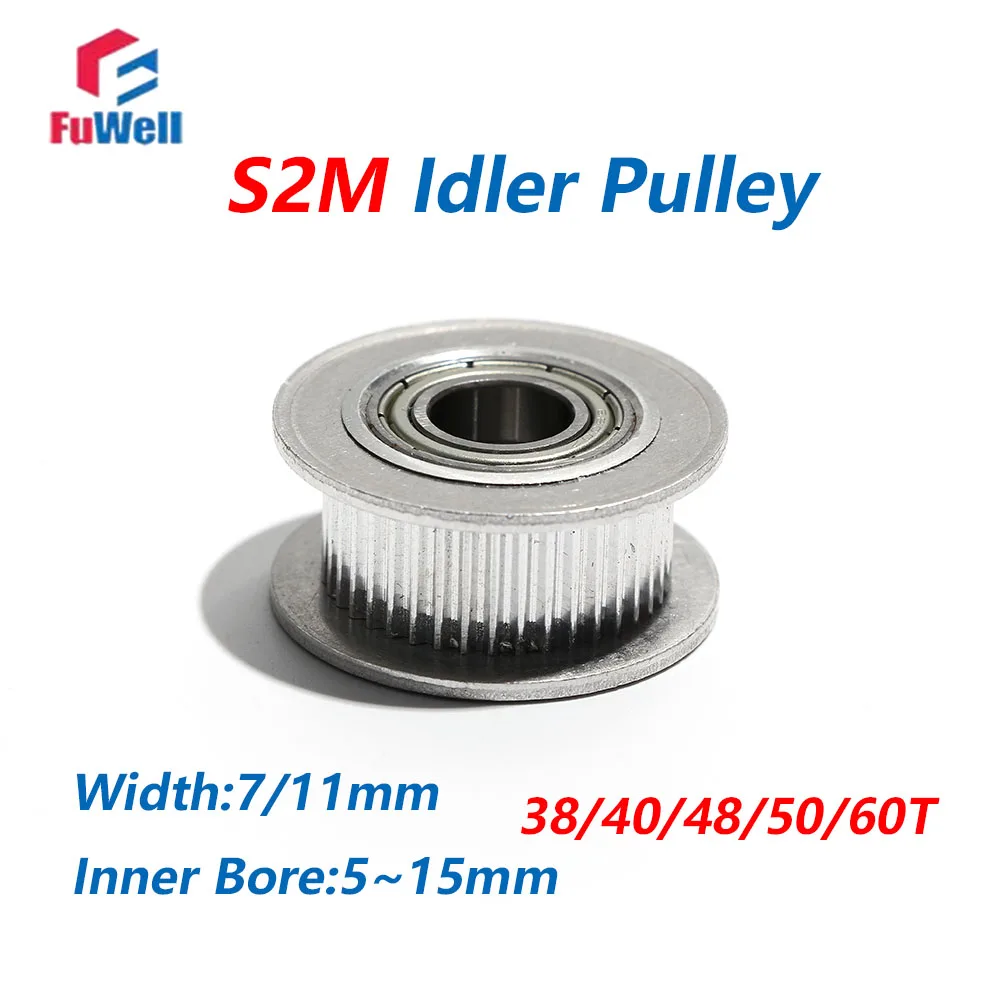 FuWell S2M 38T/40T/48T/50T/60T Teeth Synchronous Idler Timing Pulley Bore 5~15mm for Width 7mm/11mm Teeth Pitch 2mm AF Type