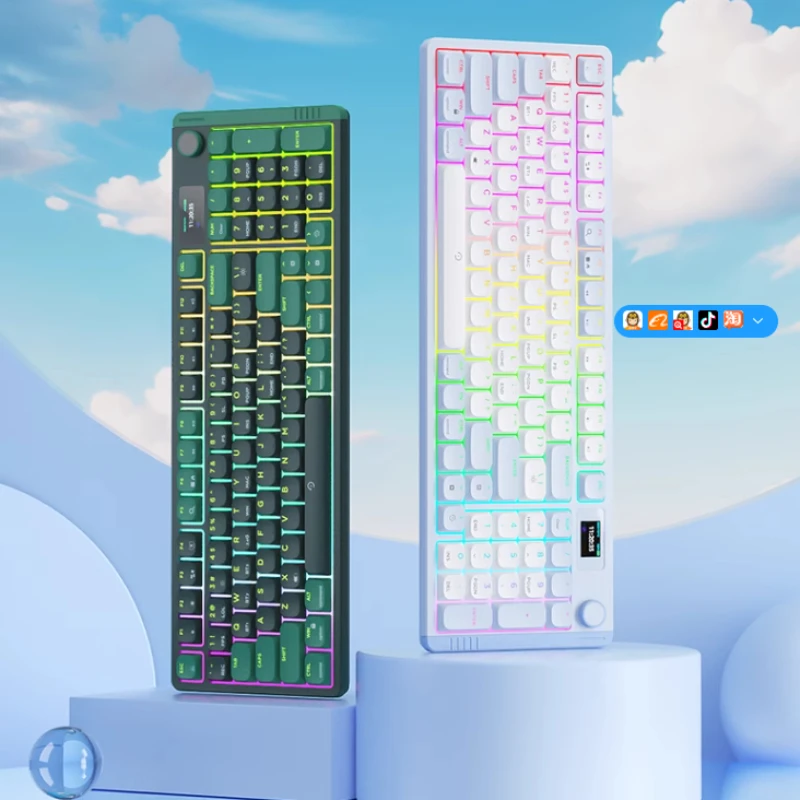 

MiFuny PBT Keycaps Mechanical Keyboard with Wireless Bluetooth Triple Mode Connection Screen RGB Backlit for Office and Gaming