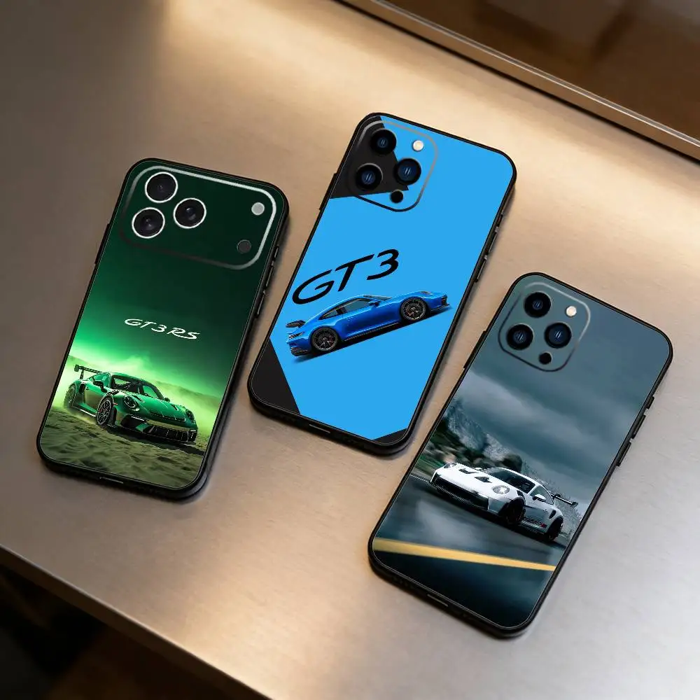 

Cool Car GT3-RS Phone Case For iPhone 17 16 15 14 13 12 Max Plus Silicone Black Cover