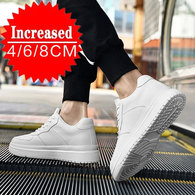 Sepatu Pria Kulit Penambah Tinggi 8/10CM, Sepatu Sol Tebal Penambah Tinggi dengan Bahan Mesh yang Bernapas, Sneakers Kasual Harian untuk Pria untuk Aktivitas Luar Ruangan