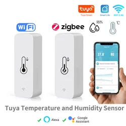 Tuya-Sensor inteligente de temperatura y humedad, Monitor remoto con aplicación WiFi para el hogar, compatible con el asistente de Google y Alexa