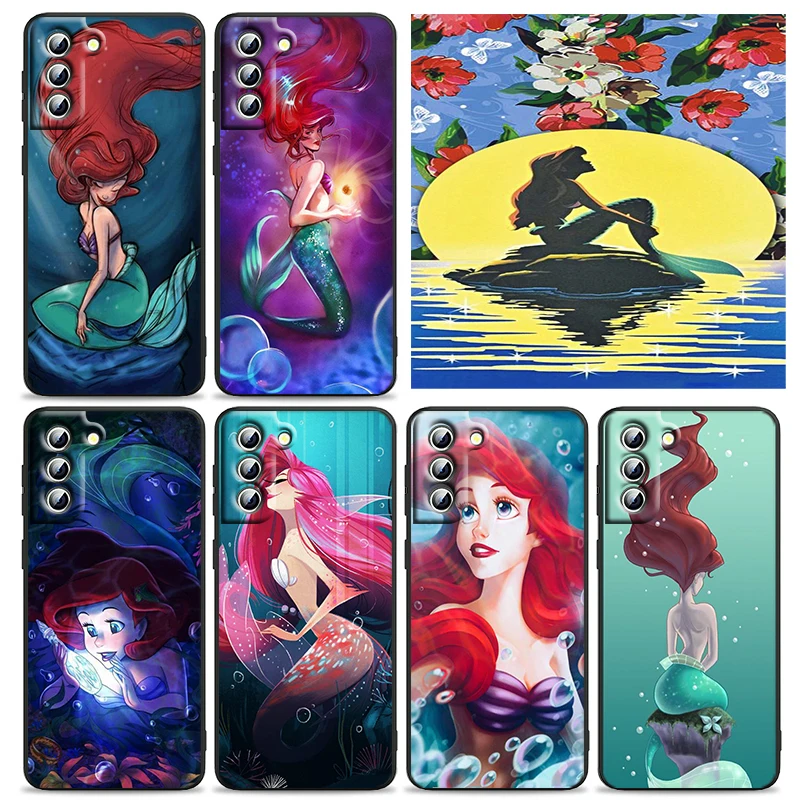 Disney The Little Mermaid For Samsung Galaxy S24 S23 S22 S21 S20 FE S10 S10E Plus Ultra Pro Lite 5G Black Cover Phone Case