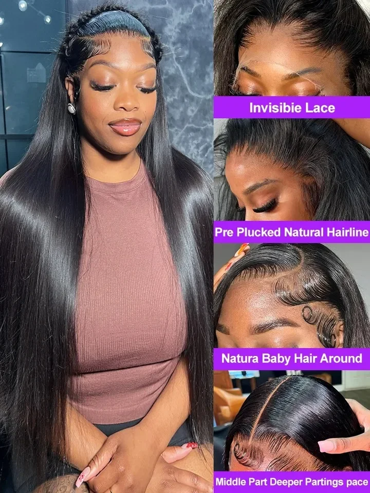 Wig Rambut Asli Brasil 200% High Density 36 40 Inch Bone Straight 13x6 HD Lace Front Wig 13x4 Lace Frontal Wig Pre Pluck