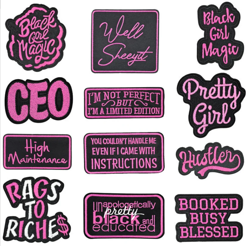 10 Pcs CEO Black Girl Magic Embroidered Patches Iron On Clothing Hat Bag Shoe Repair Material Phone Gift Box Decor DIY Accessory
