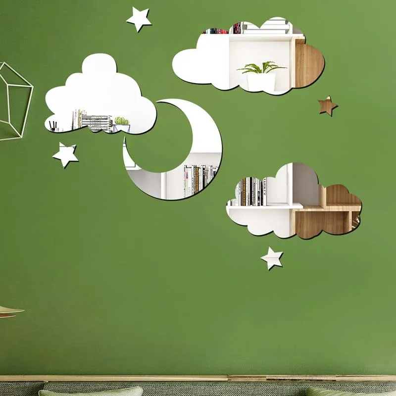 

Mirror Wall Sticker New Cloud Moon Star Combination Bedroom Living Room Espejos Adhesivo De Pared Espelho Adesivo De Wallpaper