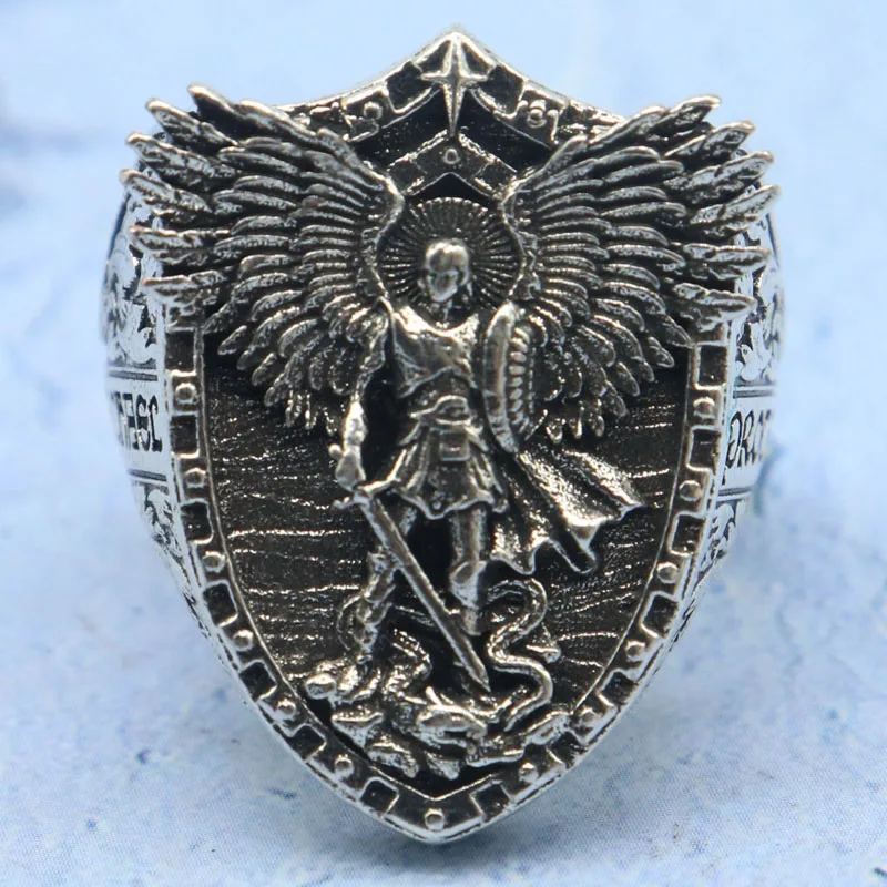 

Buy 3 Get 1 Free Big Size 18g Stainless Steel Archangel Michael Serpent Shield Sword Mens Rings Many Sizes SheCrown
