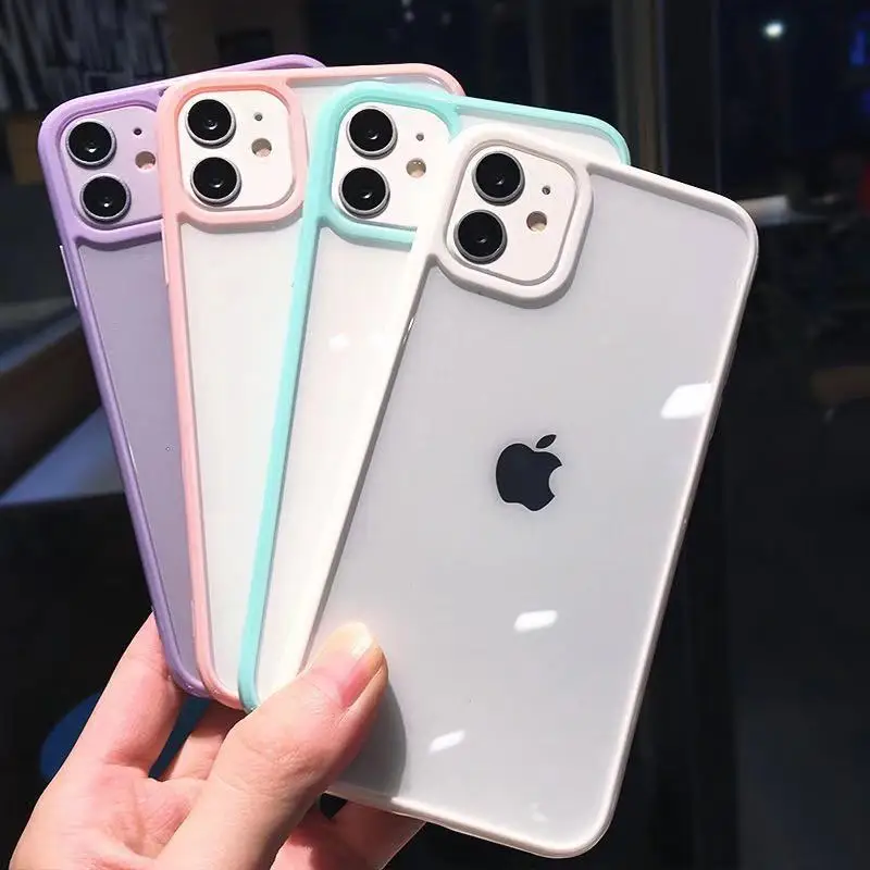 Transparent Candy Color Bumper Phone Case For iPhone 15 14 13 12 11 Pro Max XR XS X 6 7 8 Plus Mini Soft Shockproof Back Cover