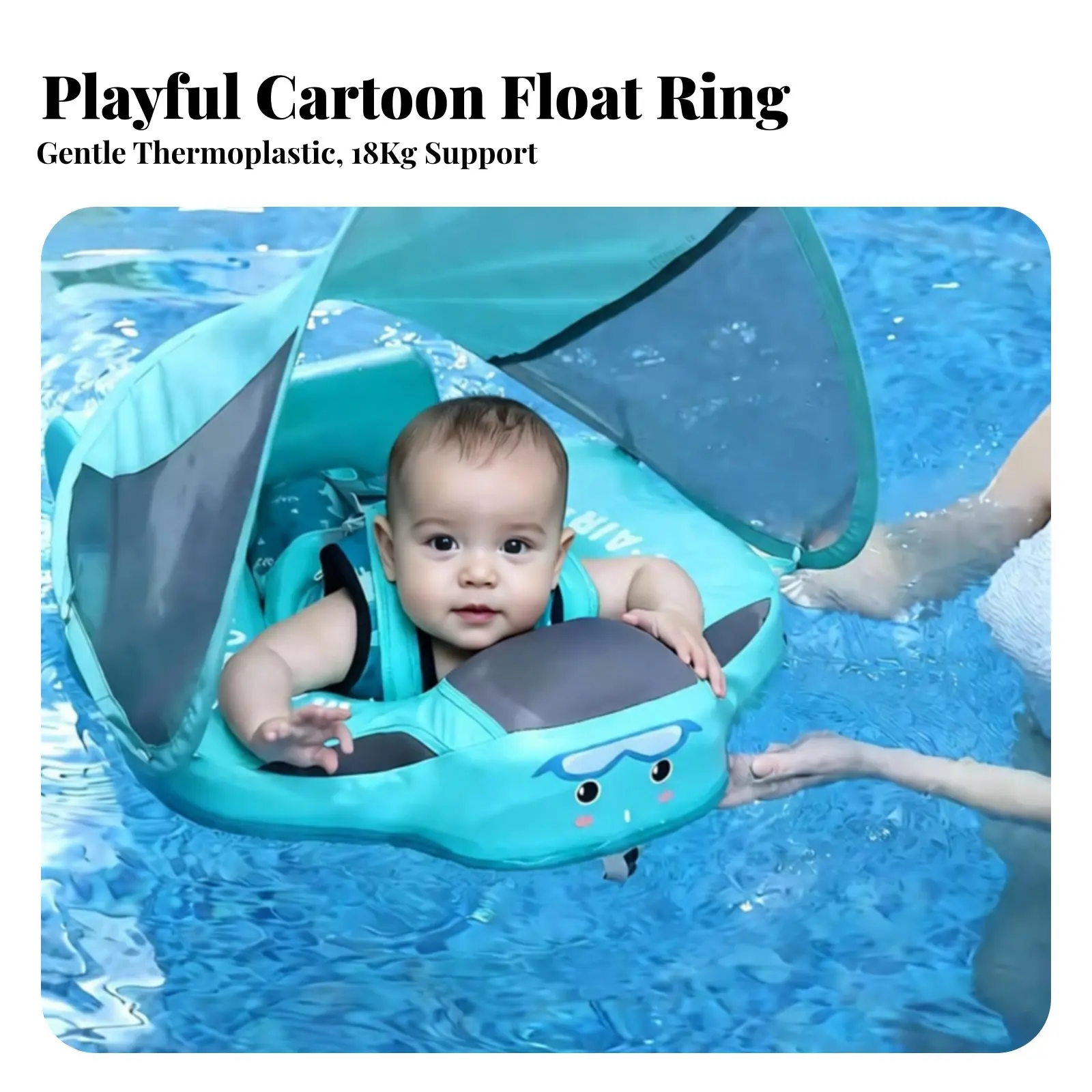 Infant Swimming Float, Inflatable Sunshade Ring, Cartoon Design, Thermoplastic Polyurethane, New