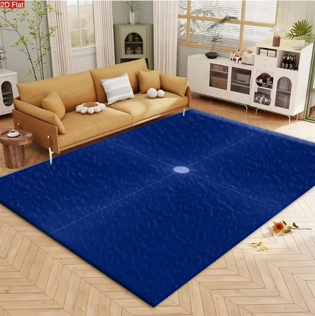 Deep Blue Spiral Cross Line Carpet Flooring, Sci-Fi Tech Abstract Non-Slip Floor Rug for Living Room Bedroom Gaming Room Home Decoration