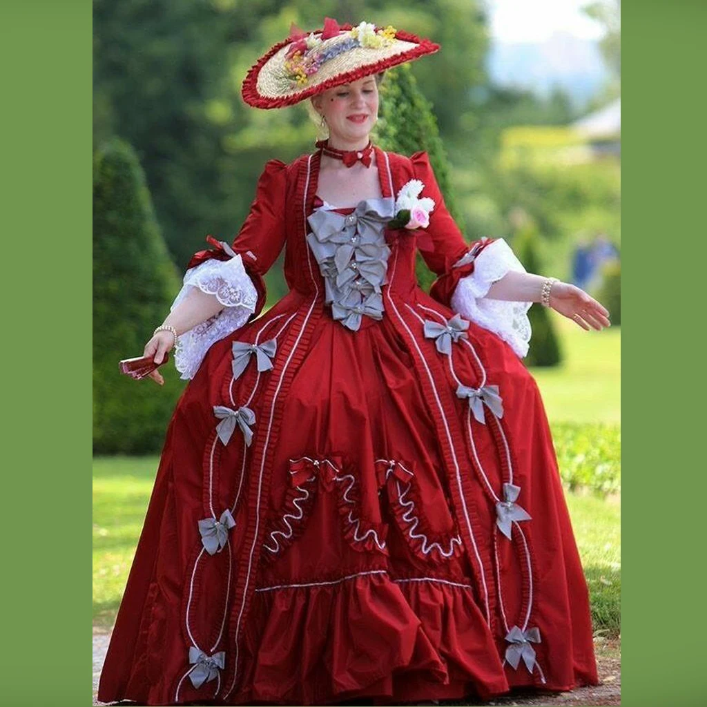 1700s Rokoko Marie Antoinette Kostüm Roten Kleid Kleid Rokoko Königlichen Gericht Belle robe la francaise sack zurück kleid hochzeit kleid